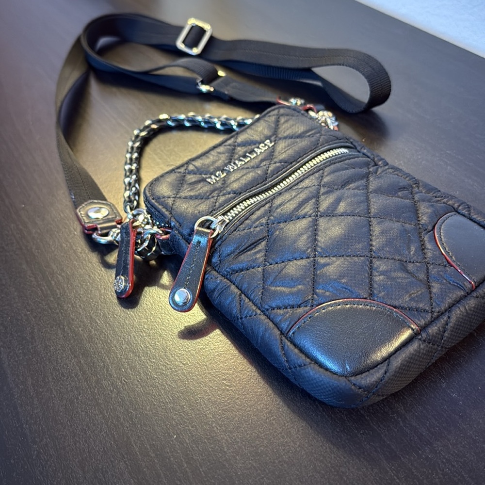 MZ Wallace Black Messenger Bag Quilted Nylon